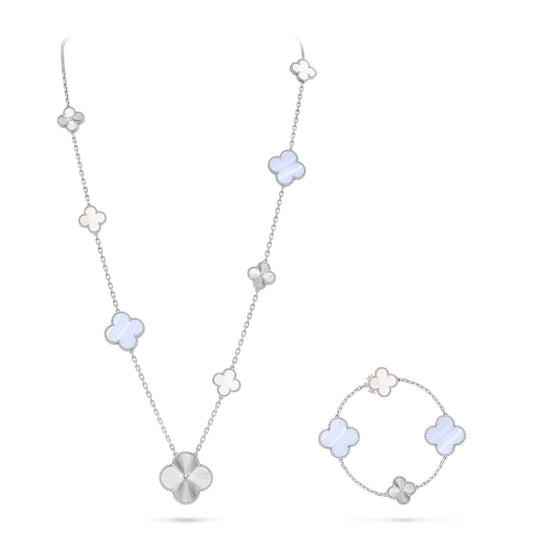 [Lira Jewelry]DETACHABLE CLOVER 15(11+4) FLOWER SILVER NECKLACE SET
