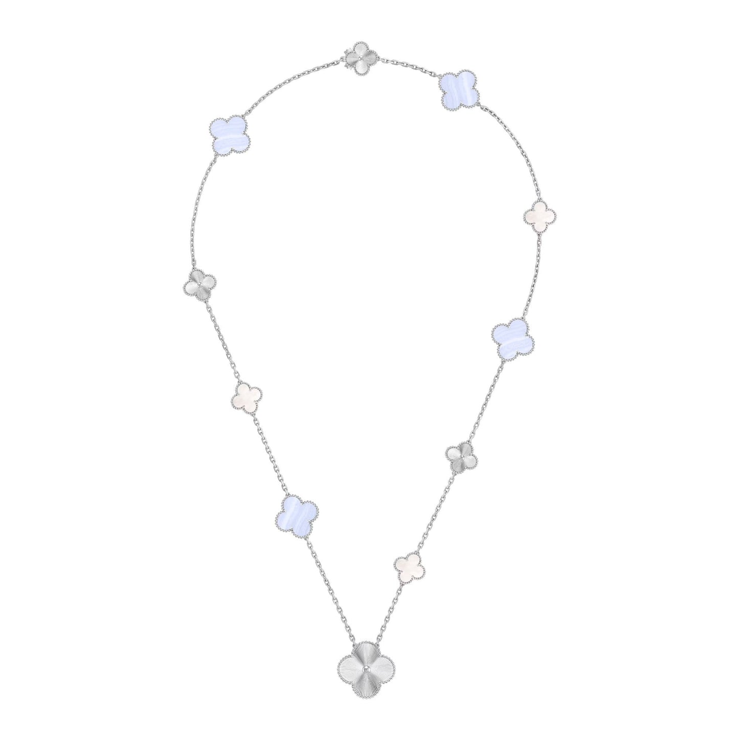 [Lira Jewelry]DETACHABLE CLOVER 15(11+4) FLOWER SILVER NECKLACE SET