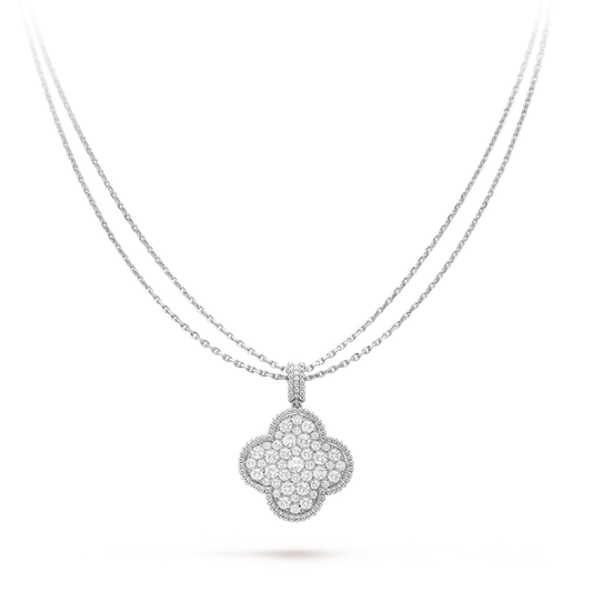 [Lira Jewelry]CLOVER 25MM SILVER FULL DIAMOND BIG CLOVER NECKLACE
