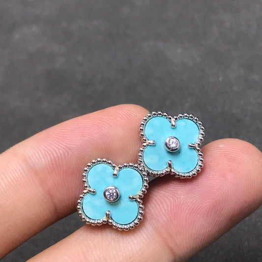 [Lira Jewelry]CLOVER 1 DIAMOND BLUE SKY SILVER EARRINGS