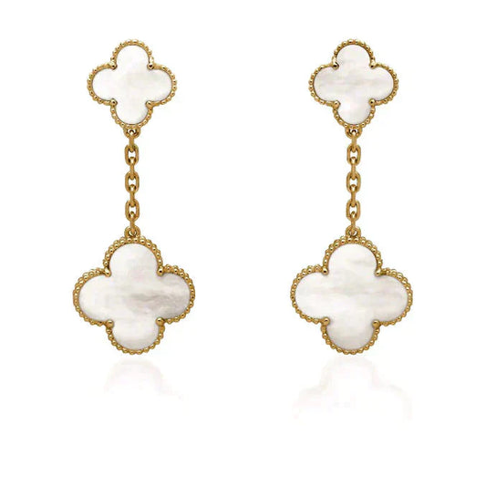 [Lira Jewelry]CLOVER 2 MOTIF WHITE MOP EARRINGS