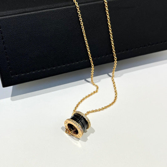 [Lira Jewelry]ZERO 1 BLACK CERAMIC DIAMOND PINK GOLD NECKLACE
