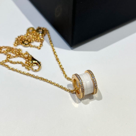 [Lira Jewelry]ZERO 1 WHITE CERAMIC DIAMOND PINK GOLD NECKLACE